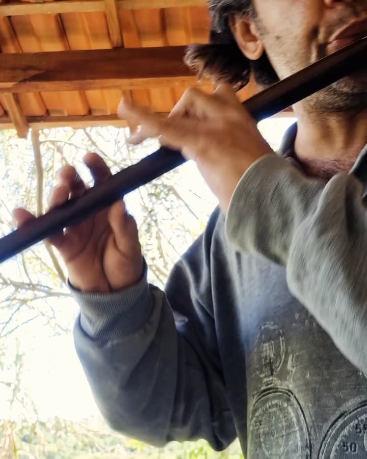 Igor tocando: Pífano de jacarandá com marchetaria, em Sol